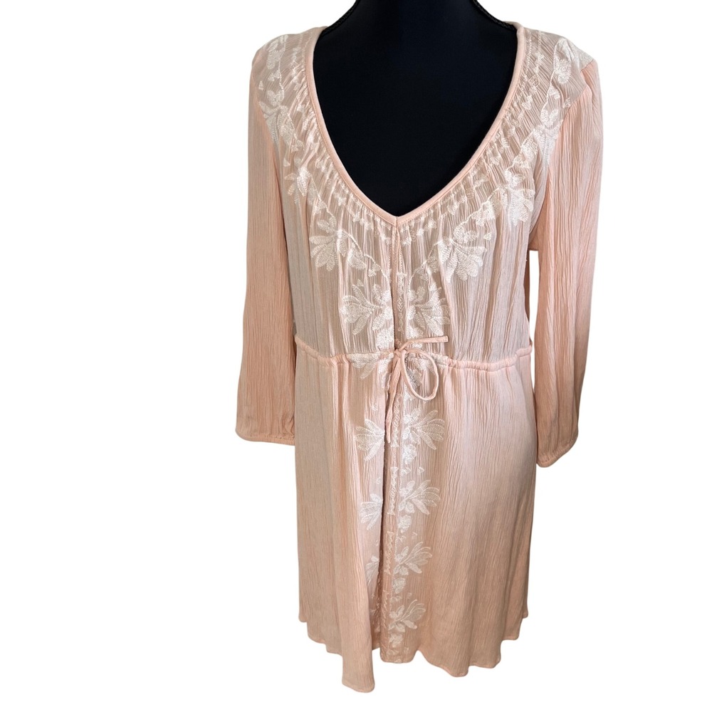 ONeill Light Pink Embroidered Boho Lightweight Mini Beach Dress Sz L - Picture 1 of 12